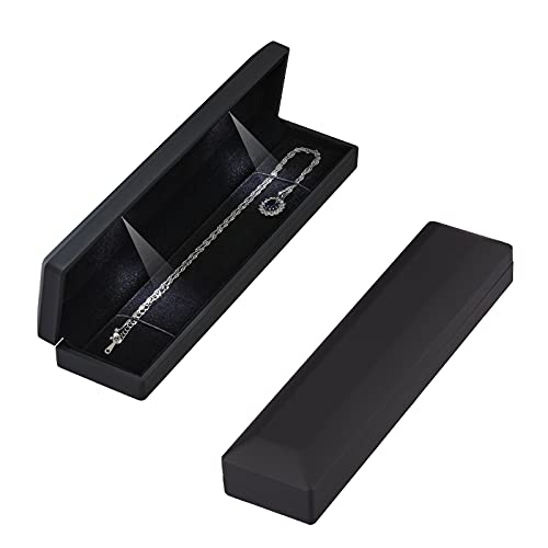 LETURE Long Chain Necklace Jewelry Gift Box Case with LED Light, Elegant Velvet Necklace Pendant Bracelet Box for Jewelry Display Wedding Engagment Valentine's Day (Black) - Image 1