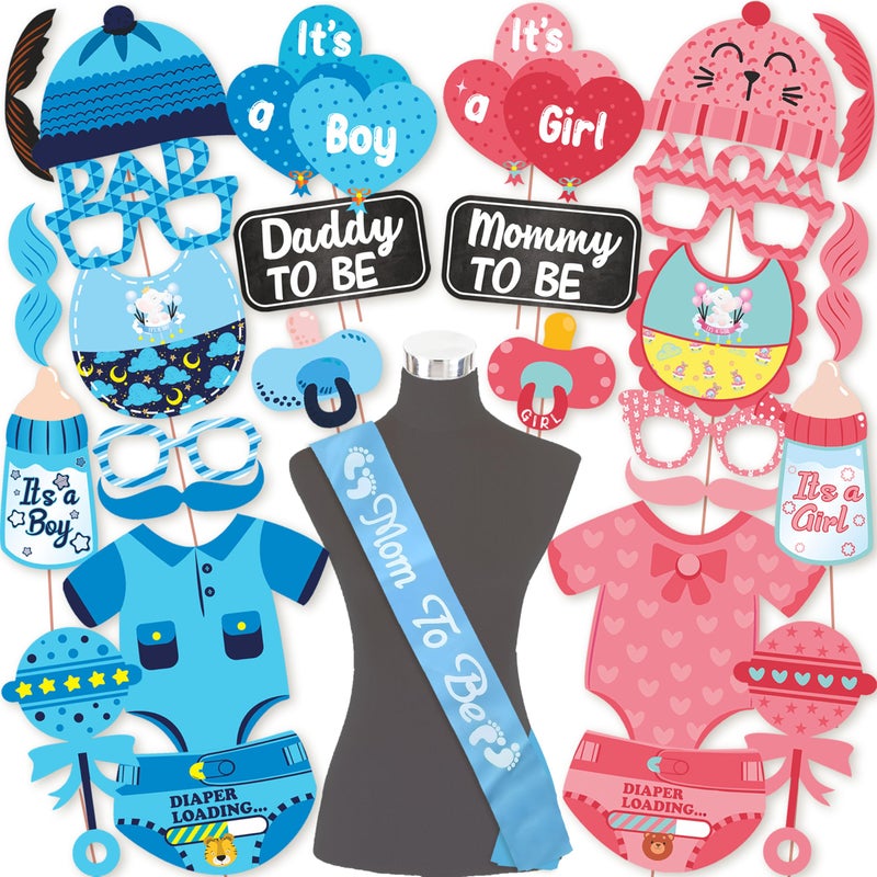 Wobbox Baby Shower Decoration Items| Baby Shower Photo Booth Props for Photoshoot, Mom to Be Satin Sash Daddy to Be Decoration, Godh Bharai Decoration Kit-(FP4862) - Image 1