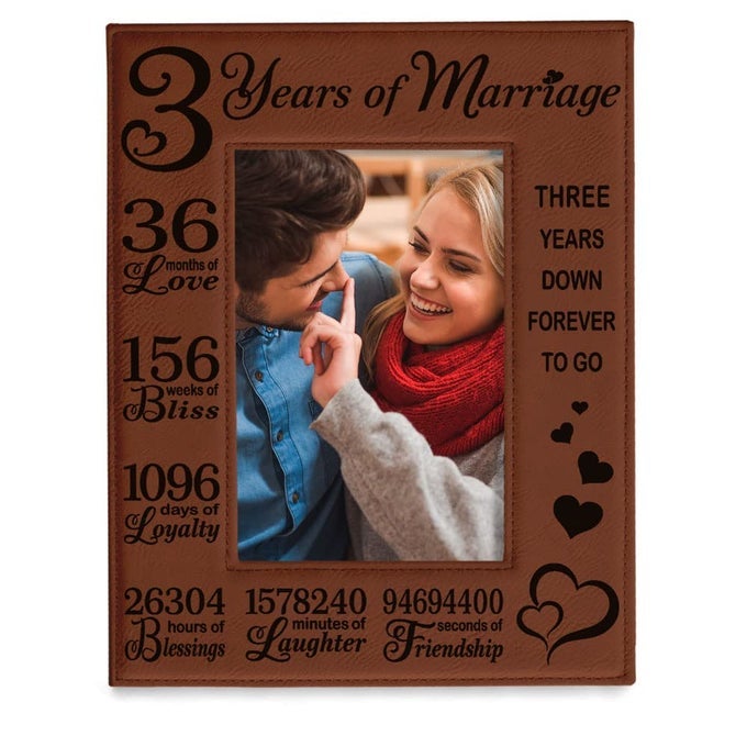 3RD ANNIVERSARY ENGRAVED RAWHIDE LEATHER PICTURE FRAME 5X7 VERTICAL