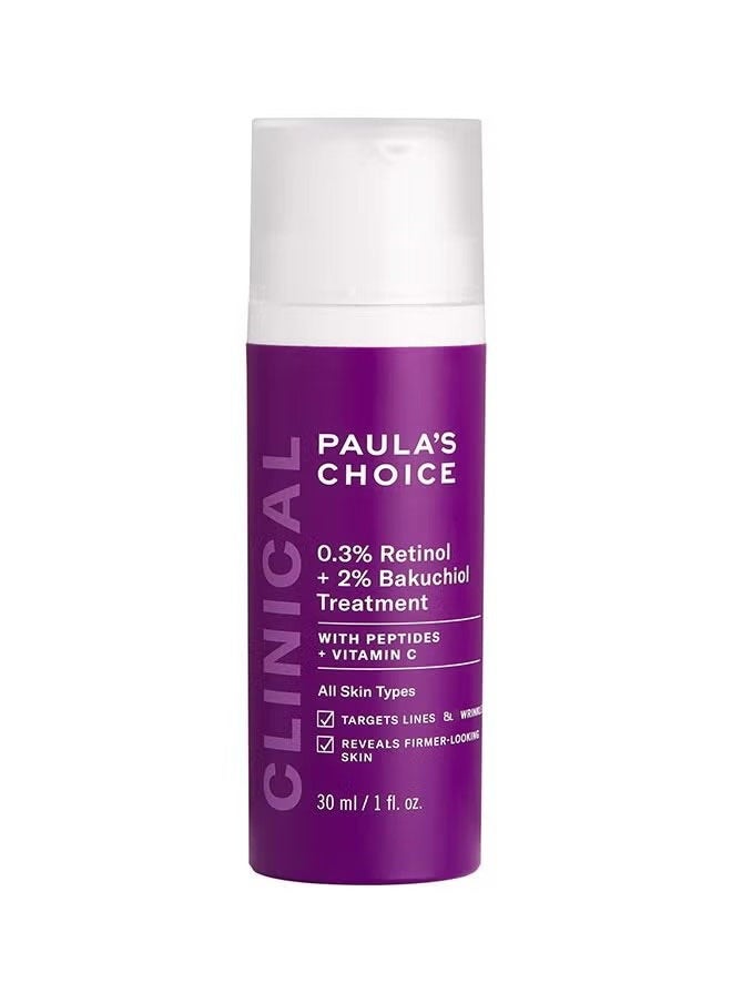 PAULA'S CHOICE CLINICAL 0.3% Retinol + 2% Bakuchiol Treatment 30ml For All Skin Types, Anti Aging Serum For Deep Wrinkles And Fine Lines,Targets Deep Wrinkles,Reveals Firmer Looking Skin  - Image 1