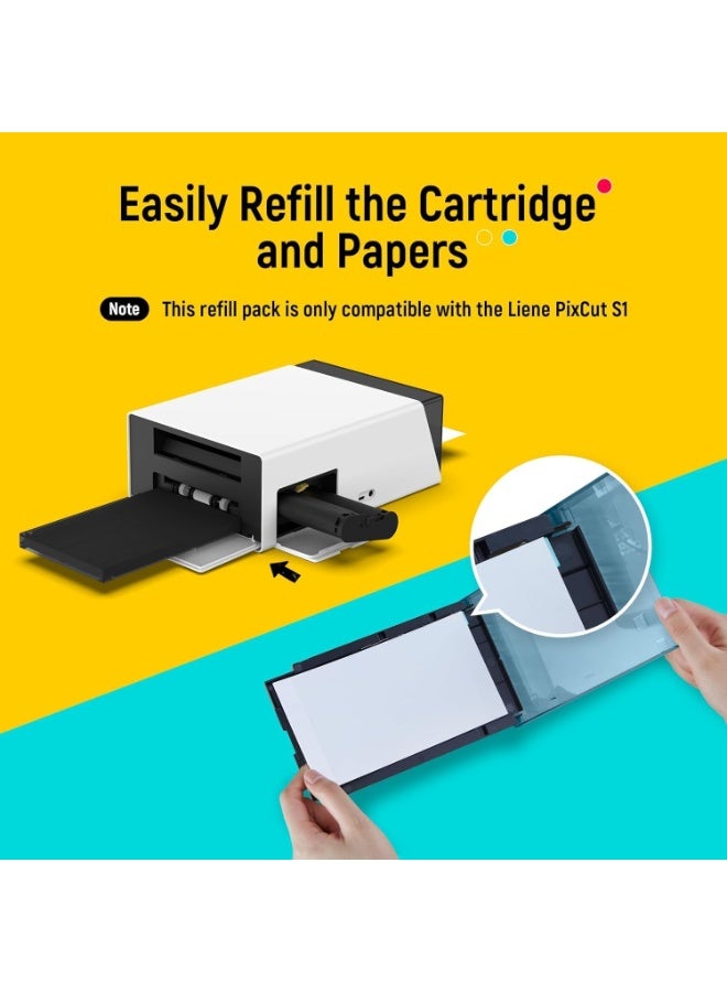 Liene Photo Paper & Cartridge, 2 Ink Cartridge Refill & 72 sheets photo papers, 4x6", Dye Sublimation, Water & Oxidation-Proof, Compatible w/Liene PixCut S1 Photo Sticker Printer and Cutter - Image 2