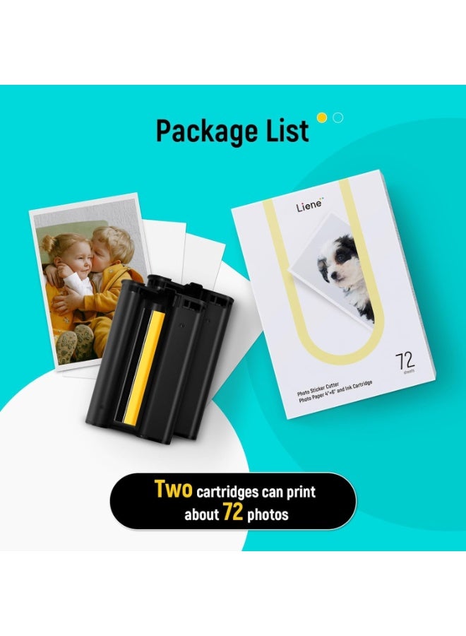 Liene Photo Paper & Cartridge, 2 Ink Cartridge Refill & 72 sheets photo papers, 4x6", Dye Sublimation, Water & Oxidation-Proof, Compatible w/Liene PixCut S1 Photo Sticker Printer and Cutter - Image 5