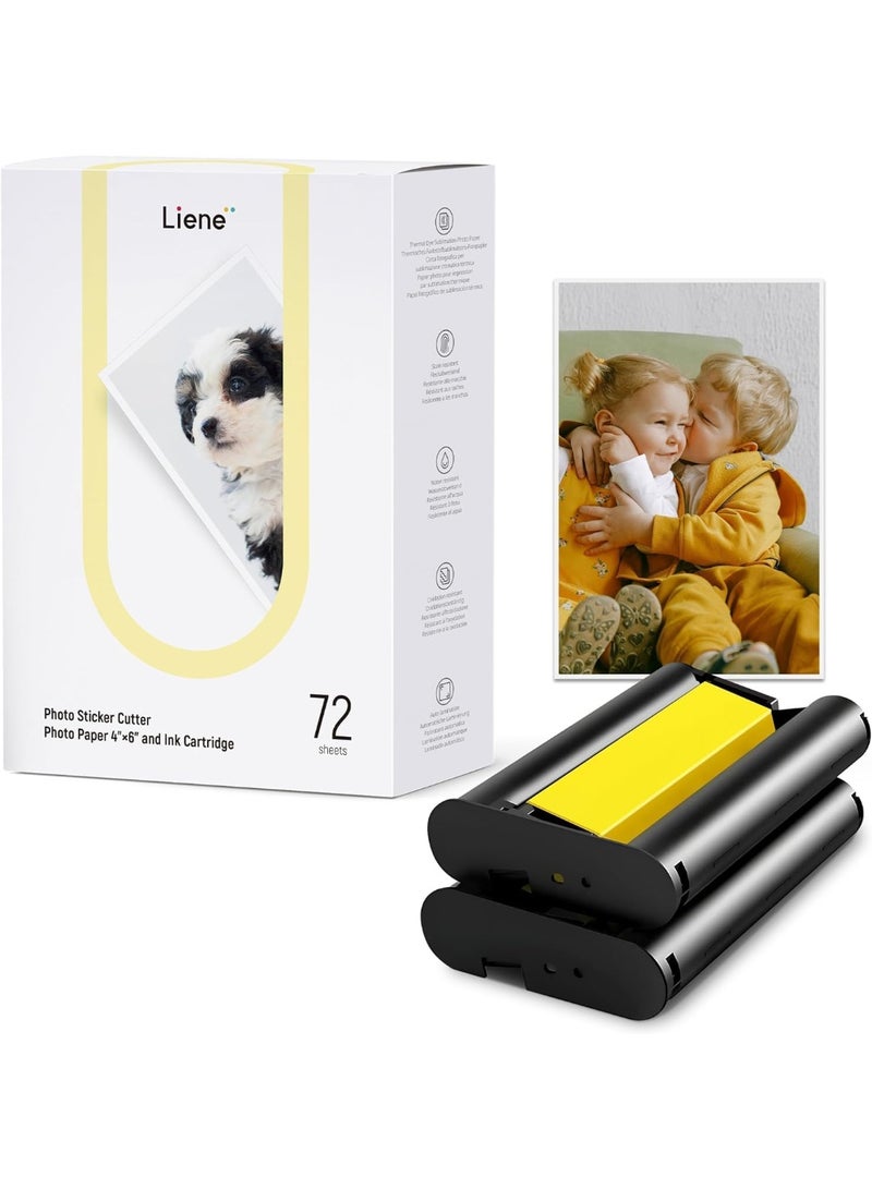 Liene Photo Paper & Cartridge, 2 Ink Cartridge Refill & 72 sheets photo papers, 4x6", Dye Sublimation, Water & Oxidation-Proof, Compatible w/Liene PixCut S1 Photo Sticker Printer and Cutter - Image 1