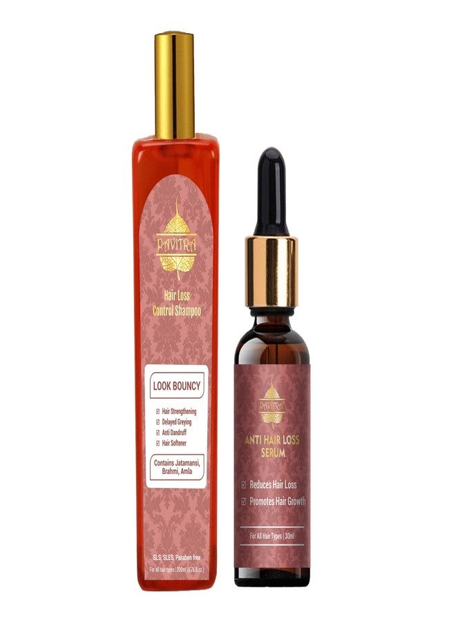 Pavitra+ Hair Loss Control Shampoo with Ayurvedic Formula with Amla, Brahmi, Bhringraj & Herbal Extracts for Deep Hair Nutrition, Thick & Bouncy Hair Growth (Shampoo + Serum)