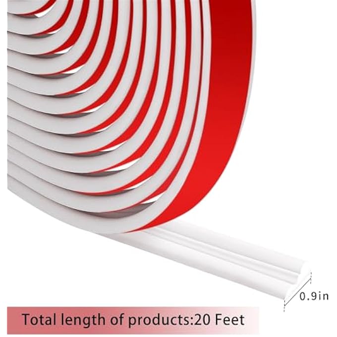 20FT SELF-ADHESIVE 3D WALL MOLDING TRIM - FLEXIBLE CHAIR RAIL PANEL FOR MIRROR, WINDOW & HOME DECOR - EASY DIY DECORATIVE EDGE - 0.9" WIDE WHITE FINISH - Image 3