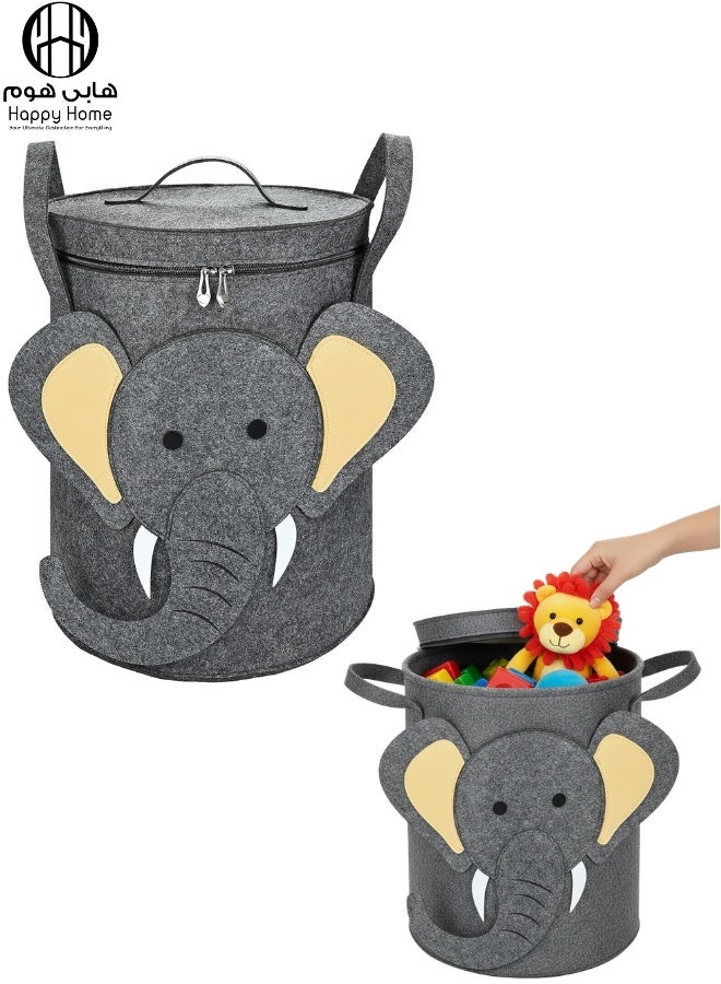 Kids Storage Basket with Lid – Felt Storage Bin for Toys and Laundry, Size 33×45 cm | Foldable, Durable Kids Storage Container with Handles | Organize Playroom, Bedroom & Nursery | Water-Resistant, Lightweight & Stylish Cartoon Design - Image 1