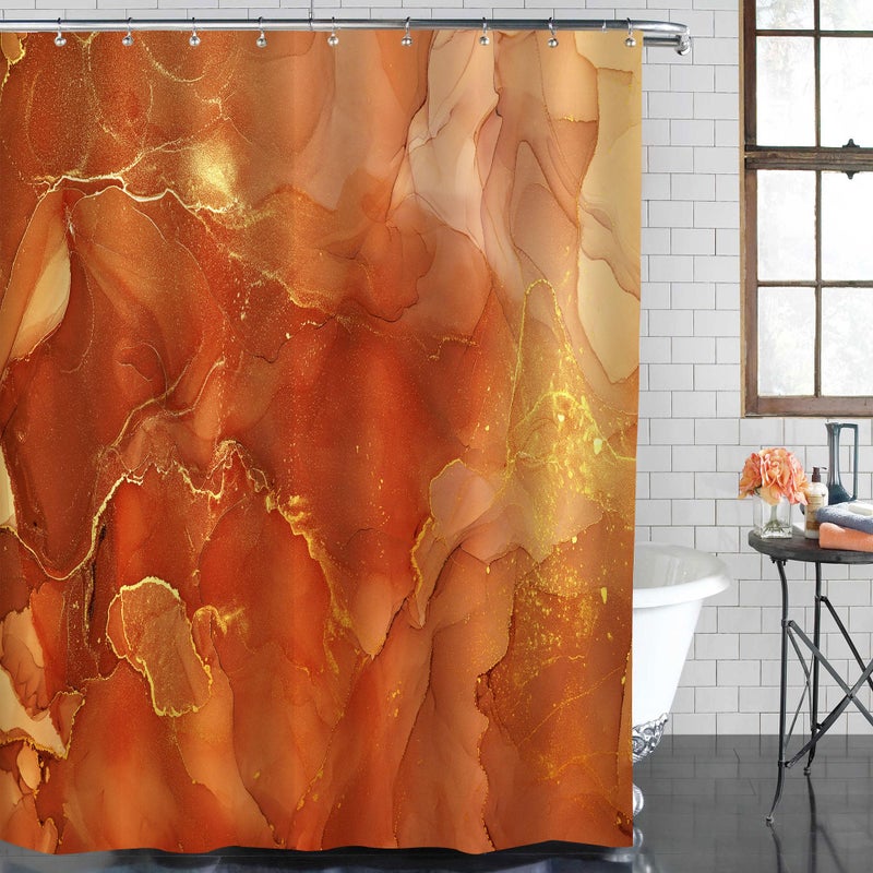 Gibelle Orange Shower Curtain Abstract Marble Fabric Shower Curtain for Bathroom Modern Ombre Watercolor Ink Art Shower Curtain Set with Hooks 72 x 72
