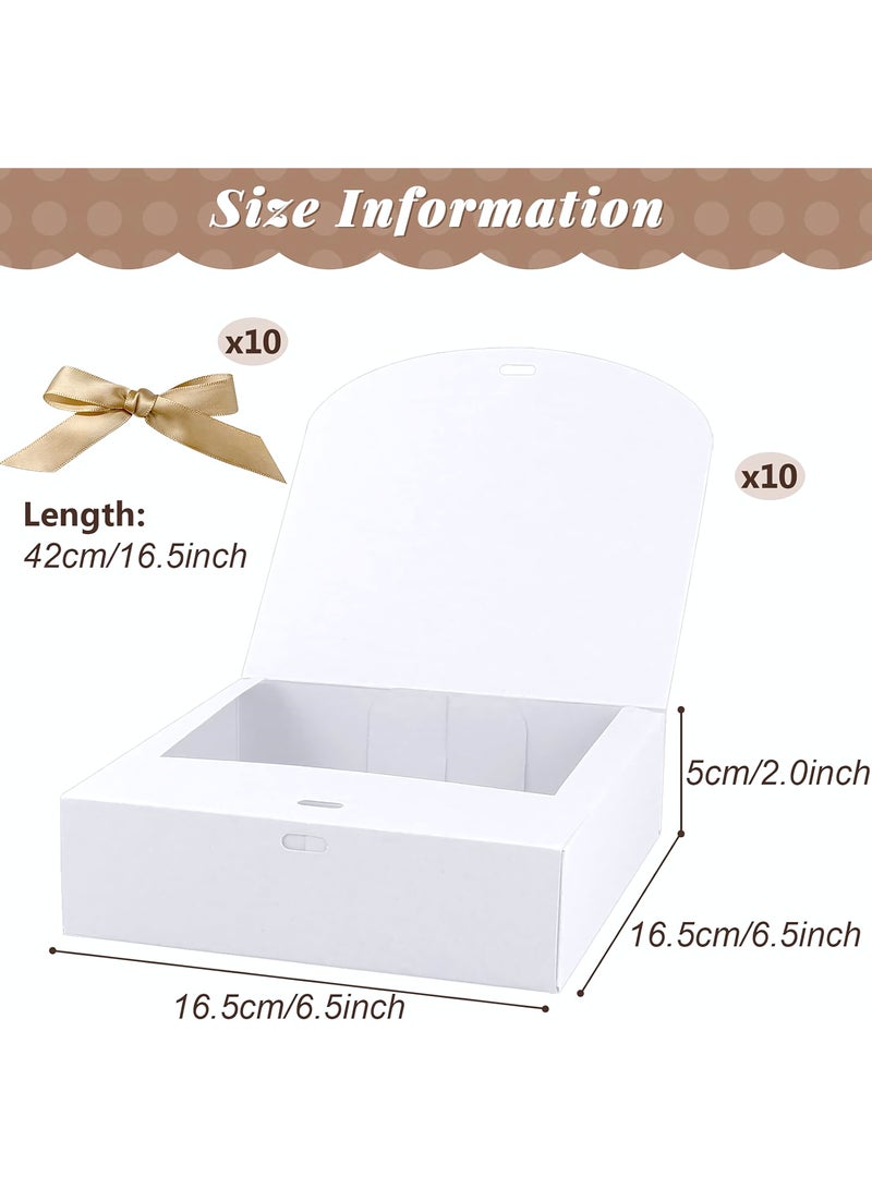 10 قطع من صناديق الهدايا مع أغطية، 16.5×16.5×5 سم، صندوق هدايا أبيض مربع الشكل، صندوق تغليف هدايا سهل التجميع، صناديق هدايا الحفلات مع شريط فيونكة لحفلات الزفاف، والتغليف، والهدايا، وأعياد الميلاد، والحفلات - Image 2