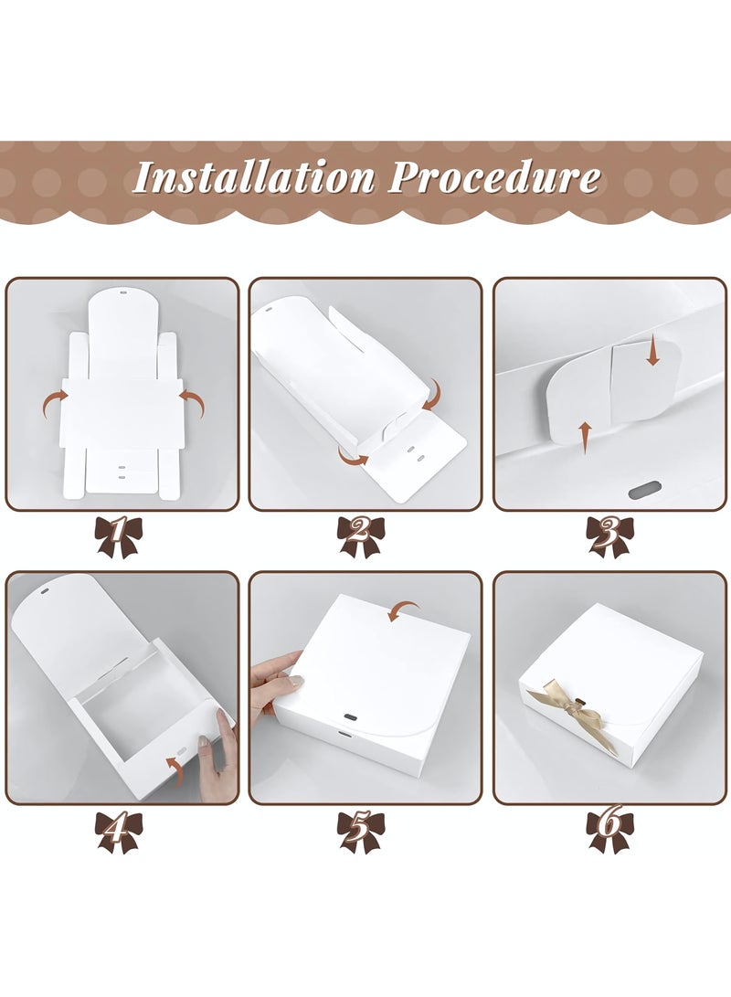 10 قطع من صناديق الهدايا مع أغطية، 16.5×16.5×5 سم، صندوق هدايا أبيض مربع الشكل، صندوق تغليف هدايا سهل التجميع، صناديق هدايا الحفلات مع شريط فيونكة لحفلات الزفاف، والتغليف، والهدايا، وأعياد الميلاد، والحفلات - Image 5