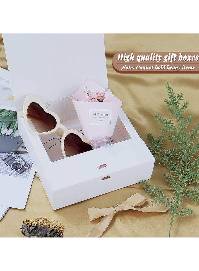10 قطع من صناديق الهدايا مع أغطية، 16.5×16.5×5 سم، صندوق هدايا أبيض مربع الشكل، صندوق تغليف هدايا سهل التجميع، صناديق هدايا الحفلات مع شريط فيونكة لحفلات الزفاف، والتغليف، والهدايا، وأعياد الميلاد، والحفلات - Image 4