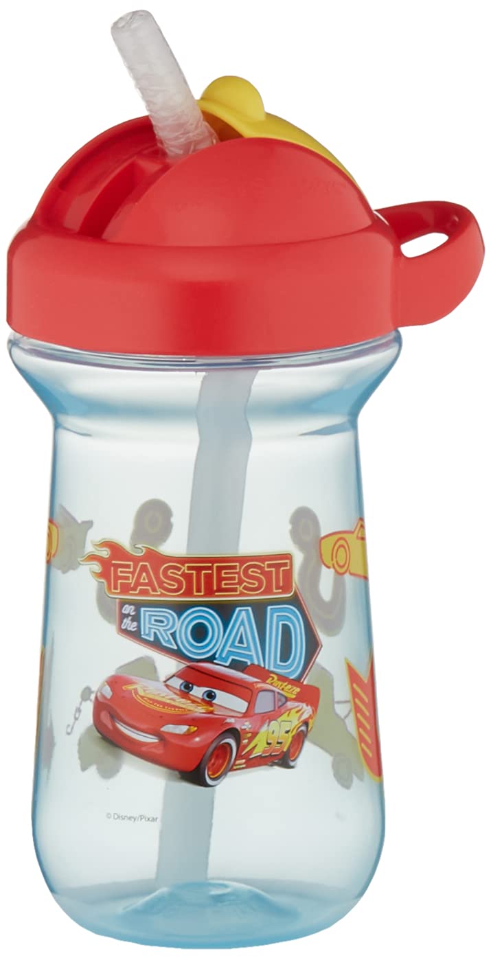 The First Years Disney/Pixar Cars Toddler Straw Cup - Spill Proof Flip Top Toddler Sippy Cups - 18 Months and Up - 10 Oz - Image 1