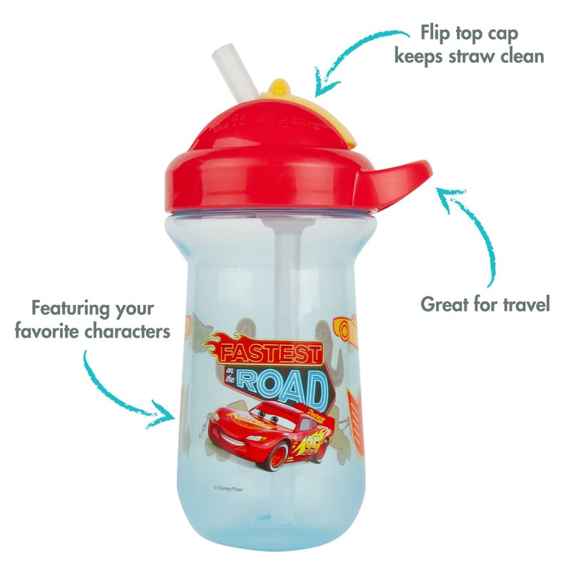 The First Years Disney/Pixar Cars Toddler Straw Cup - Spill Proof Flip Top Toddler Sippy Cups - 18 Months and Up - 10 Oz - Image 2
