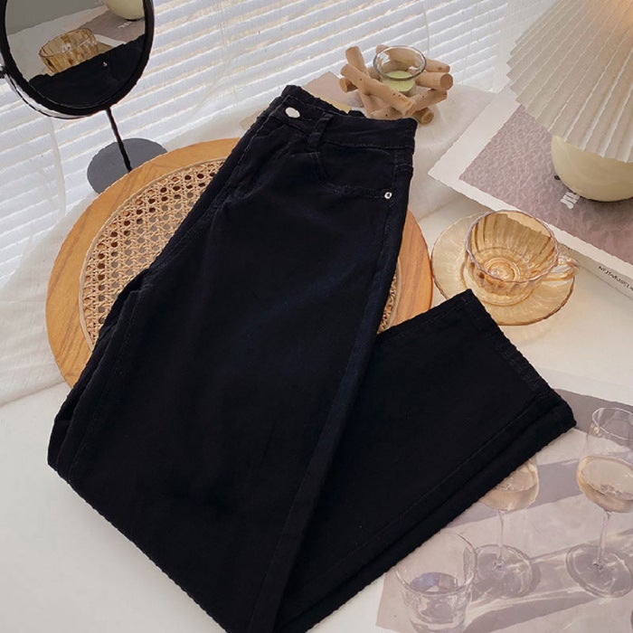Apricot Straight Loose All-Match Fleece-Lined Daddy Jeans Women'S High Waist Internet Celebrity Cropped Radish Harem Pants - Image 1