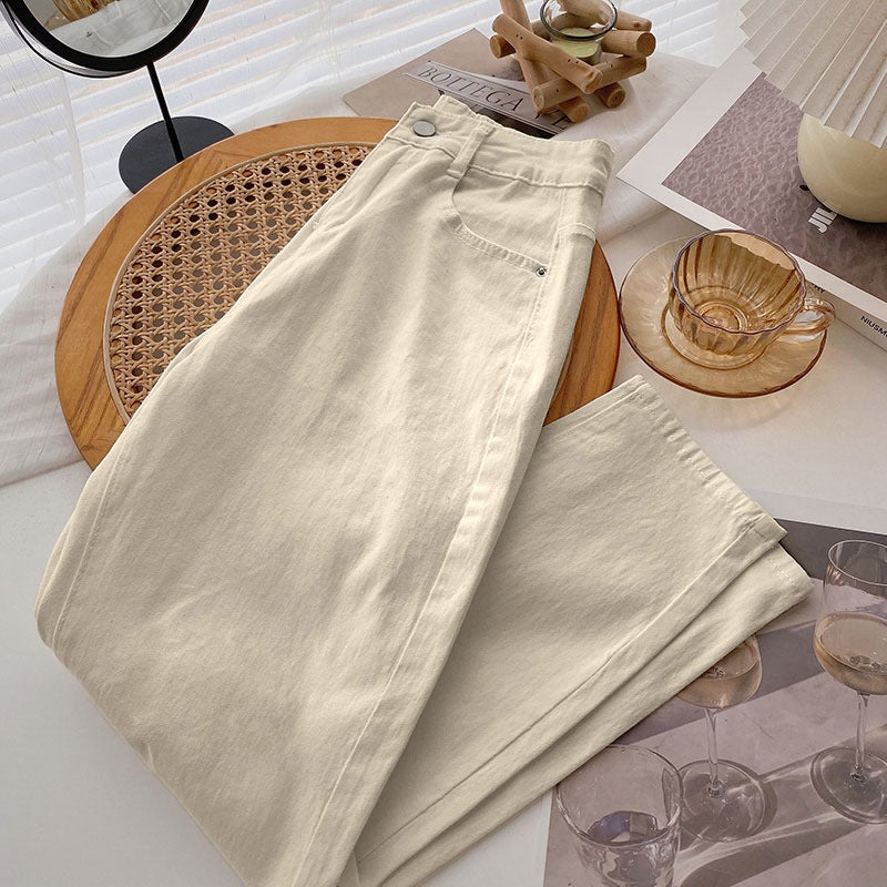 Apricot Straight Loose All-Match Fleece-Lined Daddy Jeans Women'S High Waist Internet Celebrity Cropped Radish Harem Pants - Image 4