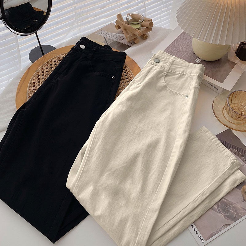 Apricot Straight Loose All-Match Fleece-Lined Daddy Jeans Women'S High Waist Internet Celebrity Cropped Radish Harem Pants - Image 3