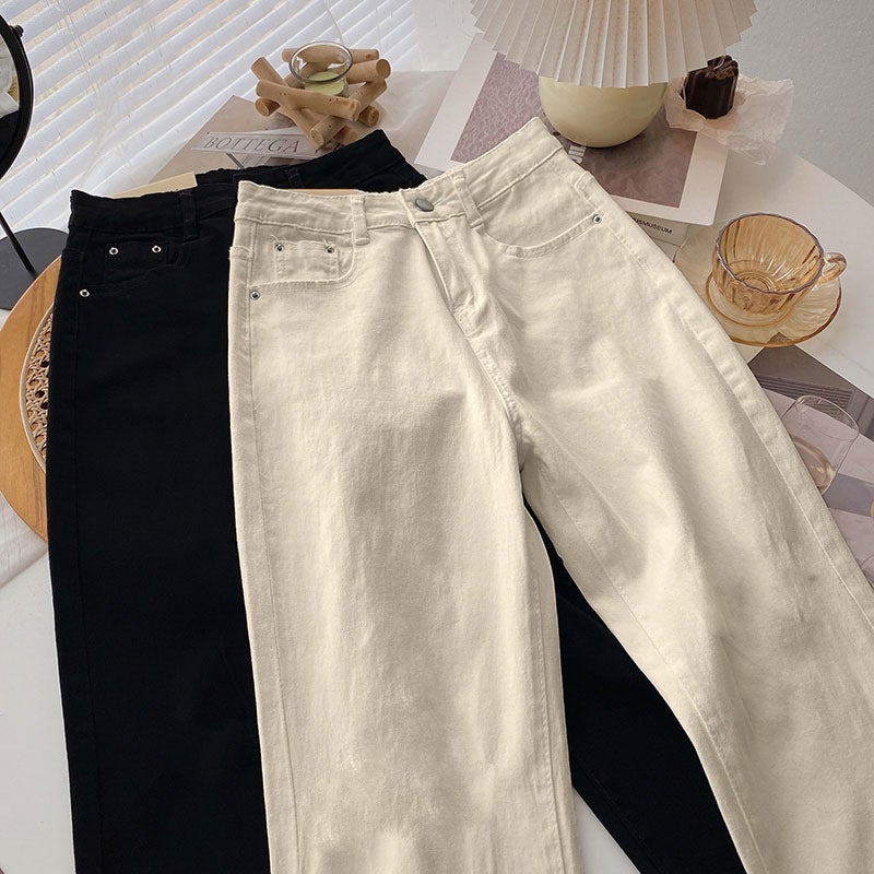 Apricot Straight Loose All-Match Fleece-Lined Daddy Jeans Women'S High Waist Internet Celebrity Cropped Radish Harem Pants - Image 2