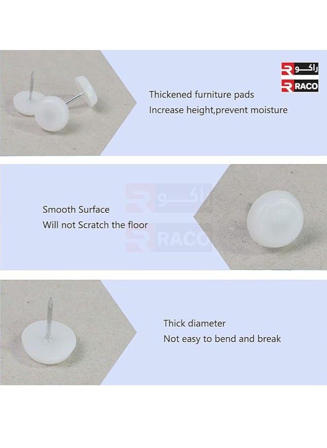 RACO Furniture Feet Nail Round Heavy Duty Nail On Anti Sliding Felt Pad for Furniture Chair Table Leg Floor Protectors Pack Of 50 White  - Image 2
