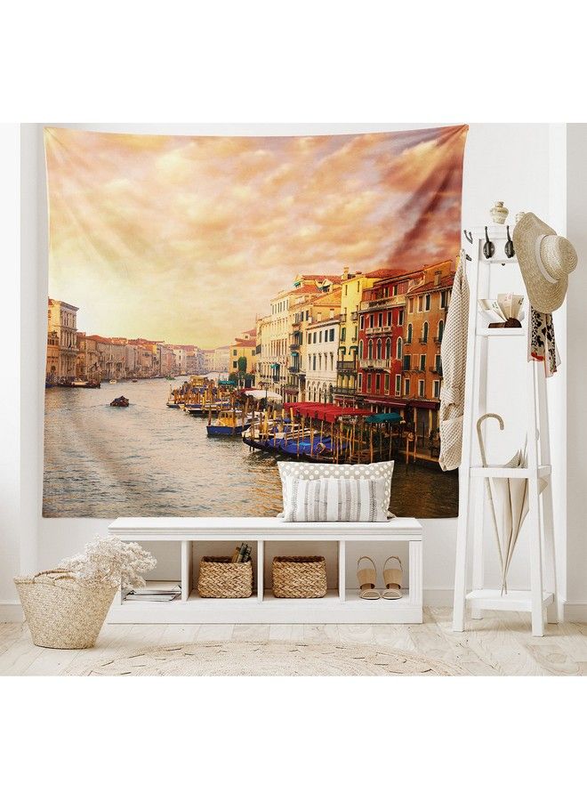 Ambesonne Scenery Tapestry Venezia City Italian Landscape With Old Houses Gondollas And Spikes Image Wall Hanging For Bedroom Living Room Dorm Decor 60" X 80" Orange Yellow - Image 3