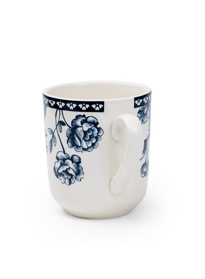 Claytan Rhapsody 370ml Dark Blue Floral Pattern Ceramic Mug, White (Set of 1) - Image 3