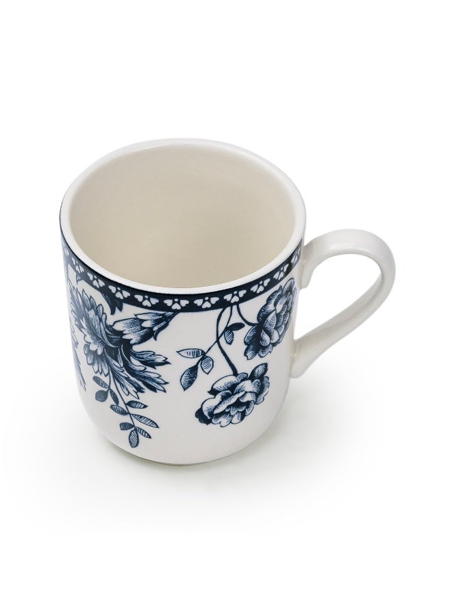 Claytan Rhapsody 370ml Dark Blue Floral Pattern Ceramic Mug, White (Set of 1) - Image 2
