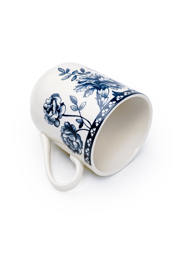 Claytan Rhapsody 370ml Dark Blue Floral Pattern Ceramic Mug, White (Set of 1) - Image 4