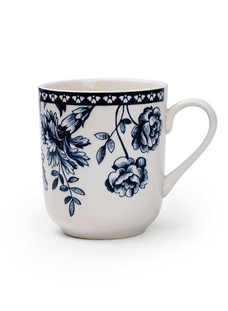 Claytan Rhapsody 370ml Dark Blue Floral Pattern Ceramic Mug, White (Set of 1) - Image 1