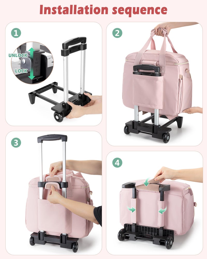 Marscamd Rolling Teacher Bag with 15.6" Laptop Compartment & Accordion File Organizer, Wheeled Work Briefcase Tote with Detachable Trolley for Women, Pink - Image 5