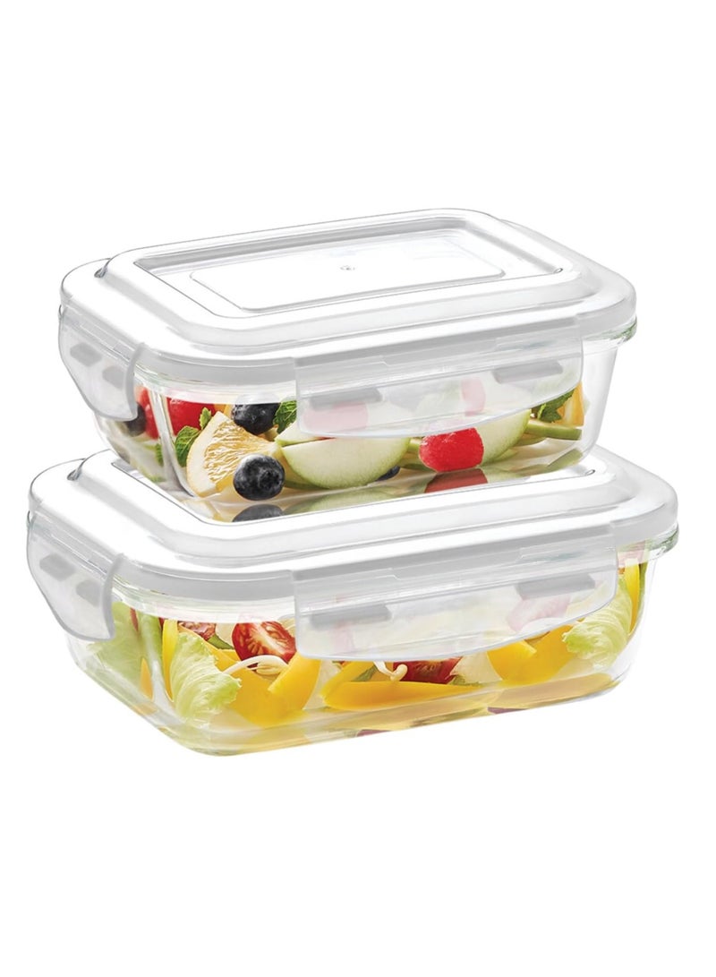 Raxoom KLIP-N-STORE RECTANGULAR GLASS STORAGE CONTAINER WITH AIR TIGHT LID FOOD STORAGE CONTAINER MICROWAVE SAFE CONTAINER COMBO PACK 2PCS SET - 640ML + 370ML, 12DSPL10 - Image 1