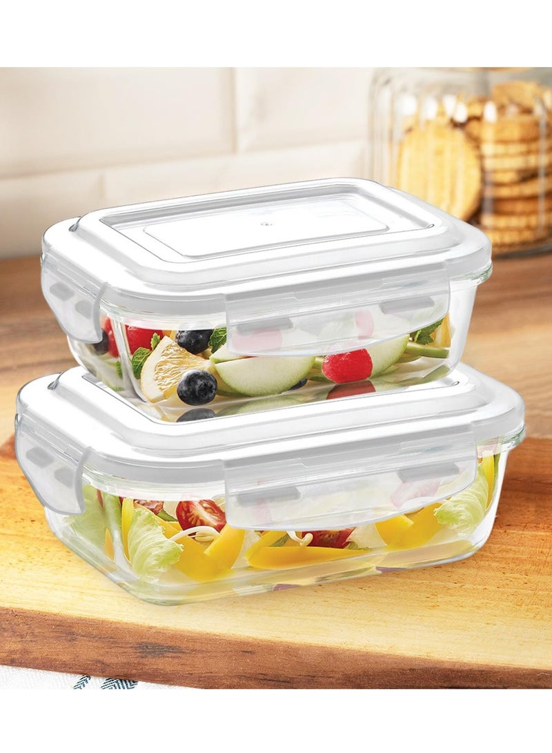 Raxoom KLIP-N-STORE RECTANGULAR GLASS STORAGE CONTAINER WITH AIR TIGHT LID FOOD STORAGE CONTAINER MICROWAVE SAFE CONTAINER COMBO PACK 2PCS SET - 640ML + 370ML, 12DSPL10 - Image 2