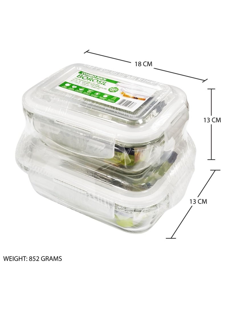 Raxoom KLIP-N-STORE RECTANGULAR GLASS STORAGE CONTAINER WITH AIR TIGHT LID FOOD STORAGE CONTAINER MICROWAVE SAFE CONTAINER COMBO PACK 2PCS SET - 640ML + 370ML, 12DSPL10 - Image 3