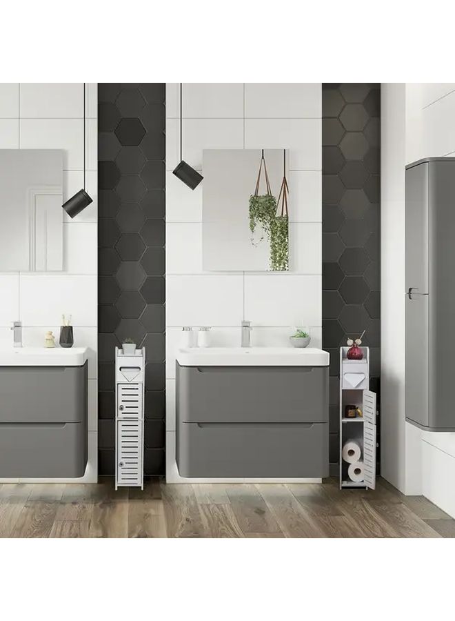 White Corner Cabinet Double Door Bathroom Floor Storage Sliding Doors Moisture Resistant - Image 1