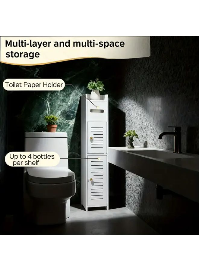 White Corner Cabinet Double Door Bathroom Floor Storage Sliding Doors Moisture Resistant - Image 4