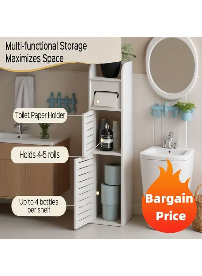 White Corner Cabinet Double Door Bathroom Floor Storage Sliding Doors Moisture Resistant - Image 2