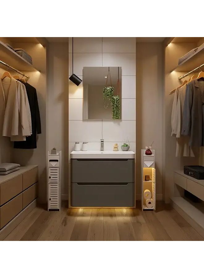 White Corner Cabinet Double Door Bathroom Floor Storage Sliding Doors Moisture Resistant - Image 5