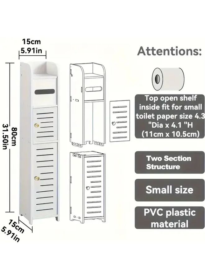White Corner Cabinet Double Door Bathroom Floor Storage Sliding Doors Moisture Resistant - Image 3