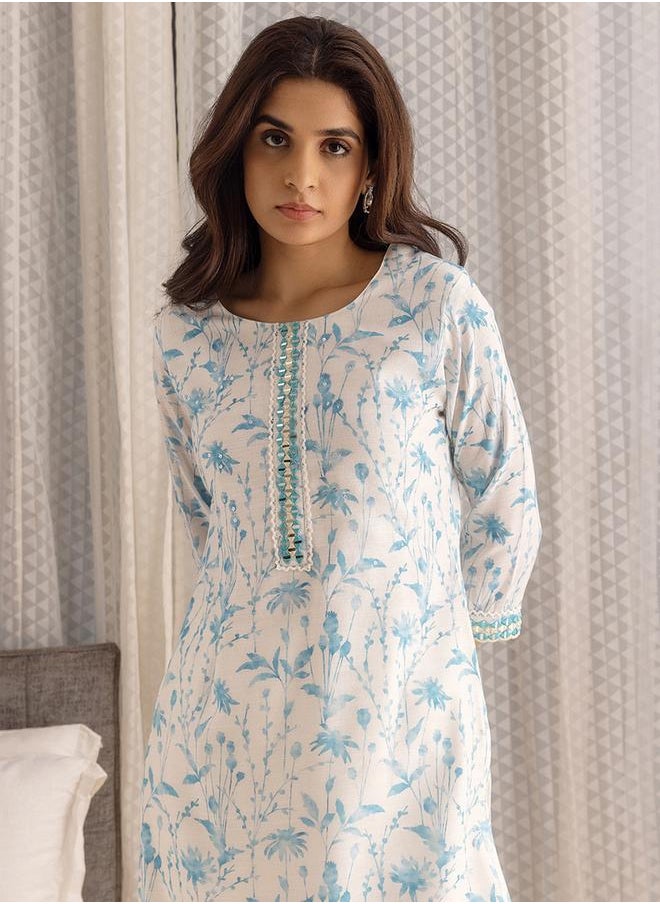DW Floral Printed Embroidered Kurta and Trousers with Dupatta Set by Styli  - Image 5