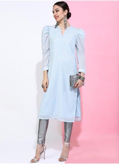 Vishudh Women Blue Floral Printed Gotta Patti Kurta  - Image 2