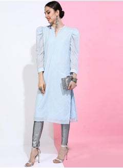 Vishudh Women Blue Floral Printed Gotta Patti Kurta  - Image 5
