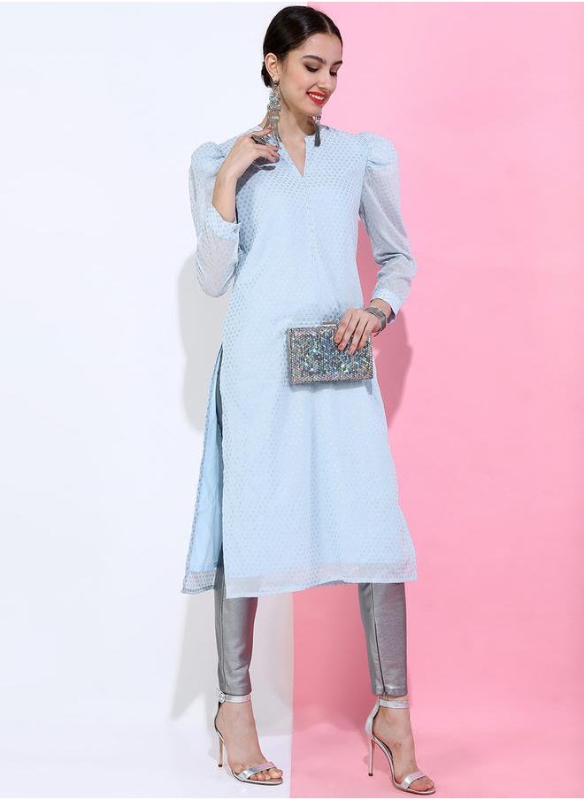Vishudh Women Blue Floral Printed Gotta Patti Kurta by Styli  - Image 1