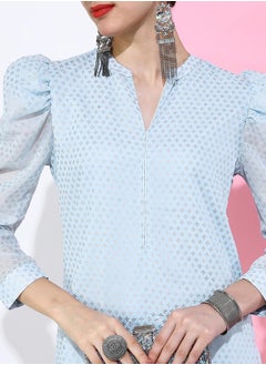 Vishudh Women Blue Floral Printed Gotta Patti Kurta  - Image 4