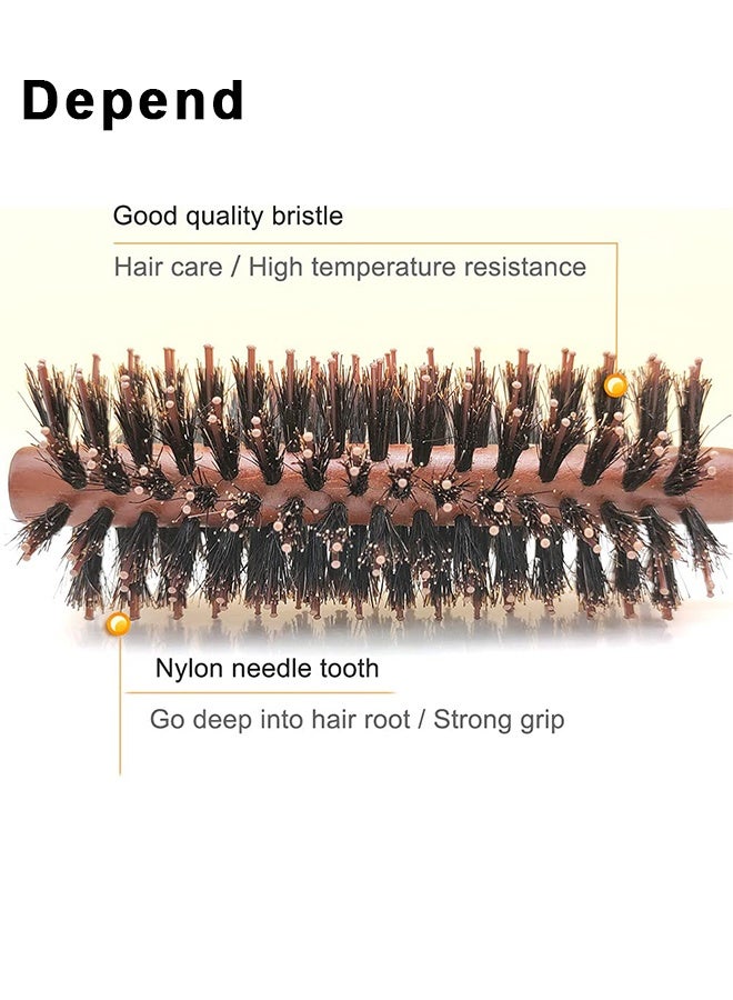 Depend Round Brush For Blow Drying, Boar Bristle Round Hair Brush With Wooden Barrel, Volume, Styling, Curling And Curly, Wavy, Thick Or Thin Hair On Men And Women - Image 2