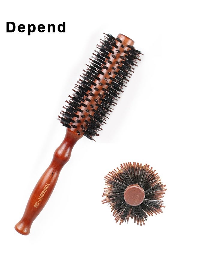 Depend Round Brush For Blow Drying, Boar Bristle Round Hair Brush With Wooden Barrel, Volume, Styling, Curling And Curly, Wavy, Thick Or Thin Hair On Men And Women - Image 1