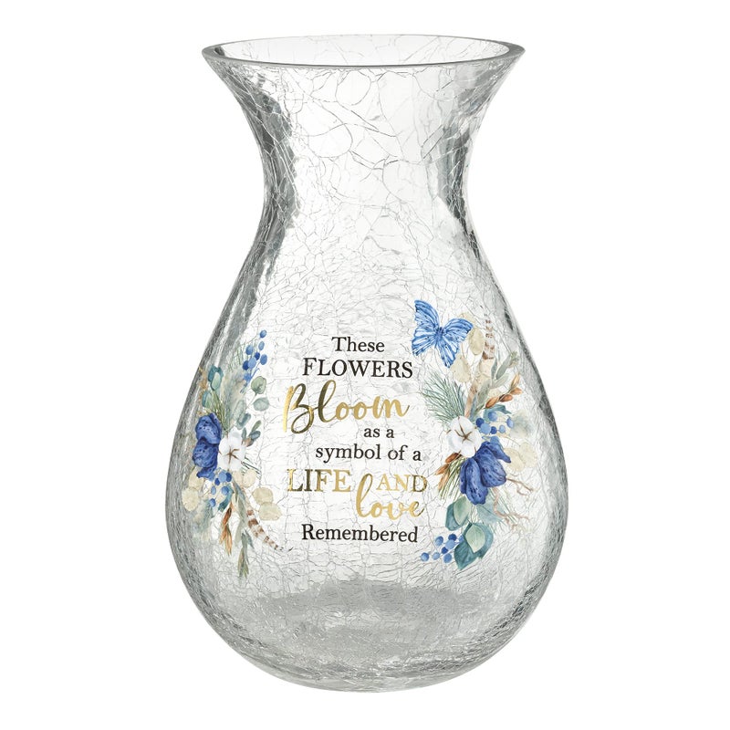 Lillian Rose Crackle Glass Memorial Flower Vase with Sympathy Verse