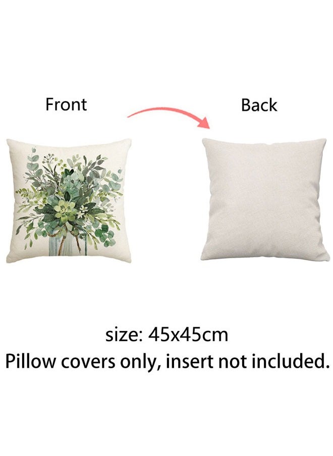 HAWAWA Green Plants Decorative Throw Pillow Covers 45x45cm Decorations Linen Square Pillow Cases Tropical Plants Outdoor Sofa Couch Home Bed Decor Cushion Covers Set of 4  - Image 3