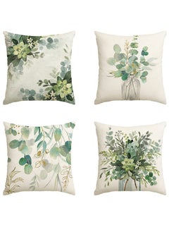 وهاواي Green Plants Decorative Throw Pillow Covers 45x45cm Decorations Linen Square Pillow Cases Tropical Plants Outdoor Sofa Couch Home Bed Decor Cushion Covers Set of 4  - Image 1