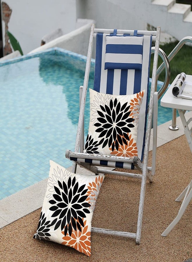 DFXSZ Black Orange Flower Pillow Covers 18x18 Inch Set of 2 Outdoor Throw Pillows Outdoor Waterproof Decor for Living Room Sofa Patio Funiture Garden Floral Polyester Pillow Covers 002V18 - Image 4