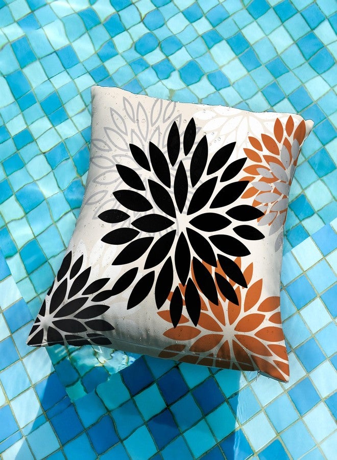 DFXSZ Black Orange Flower Pillow Covers 18x18 Inch Set of 2 Outdoor Throw Pillows Outdoor Waterproof Decor for Living Room Sofa Patio Funiture Garden Floral Polyester Pillow Covers 002V18 - Image 2