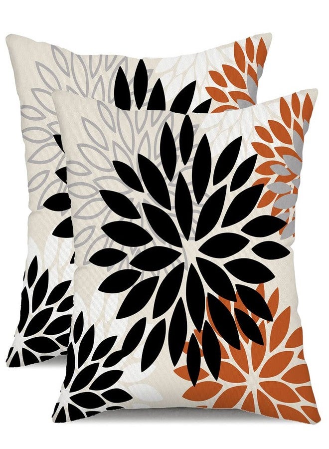 DFXSZ Black Orange Flower Pillow Covers 18x18 Inch Set of 2 Outdoor Throw Pillows Outdoor Waterproof Decor for Living Room Sofa Patio Funiture Garden Floral Polyester Pillow Covers 002V18 - Image 1