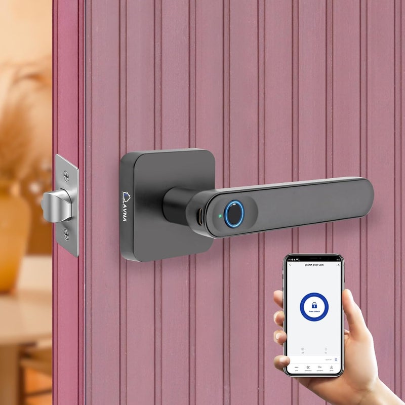 LAVNA Smart Door Lock 3 Way Unlock Fingerprint Mobile app Key Access Suitable for 28 mm to 55mm Wooden Door fit with Right N Left Door Handle LA15 Digital - Image 1