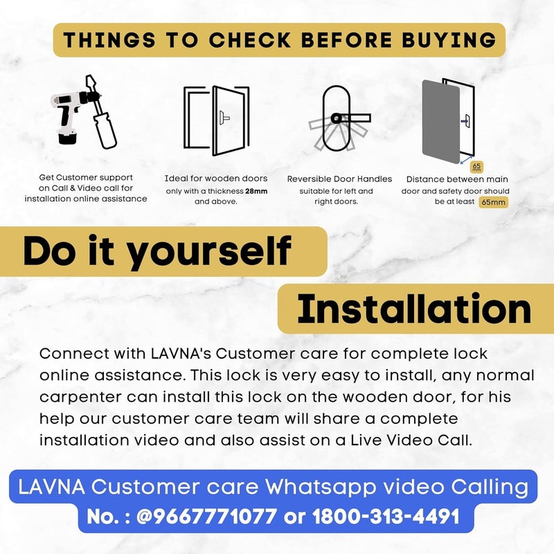LAVNA Smart Door Lock 3 Way Unlock Fingerprint Mobile app Key Access Suitable for 28 mm to 55mm Wooden Door fit with Right N Left Door Handle LA15 Digital - Image 4